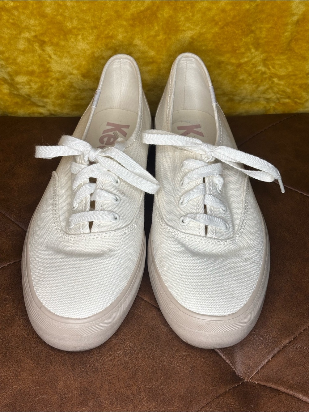 Keds Cream Canvas Low-Top Lace-Up Sneakers